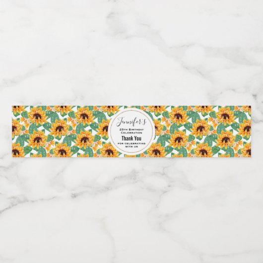  zonbloemen Geel en Groen Patroon Dag Waterfles Etiket (Enkel label)