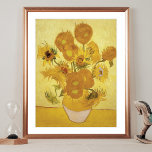 Zonbloemen Golden Background Vincent van Gogh Poster<br><div class="desc">Een mooi poster met het schilderij van de post-impressionist,  zonnebloemen (1888),  van Vincent Van Gogh (1853-1890). Vijftien bloemen in een vaas tegen een gouden achtergrond.</div>