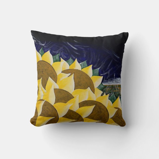 Zonbloemen Harvest Folk Art Kussen (Voorkant)