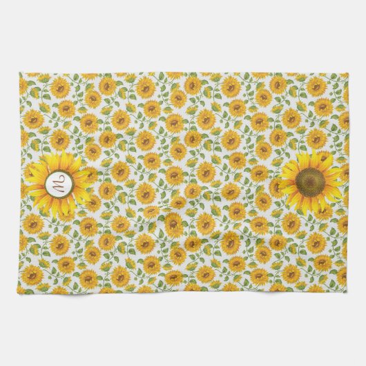 Zonbloesemmonogram Kitchen Towel Theedoek (Horizontaal)