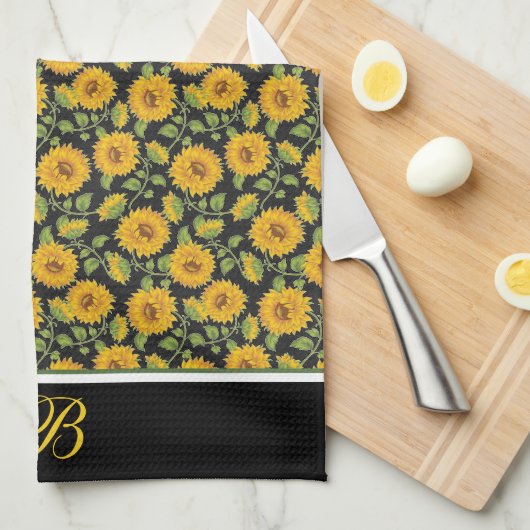Zonbloesemmonogram Kitchen Towel Theedoek (Quarter Fold)
