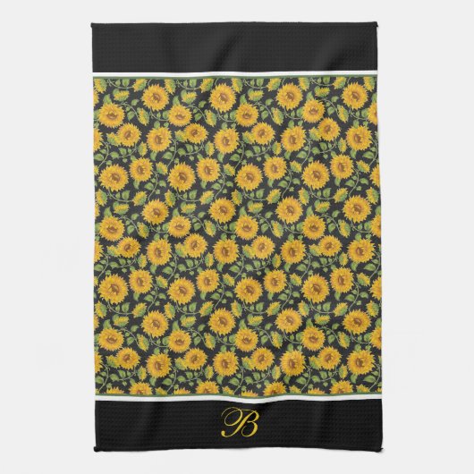 Zonbloesemmonogram Kitchen Towel Theedoek (Verticaal)