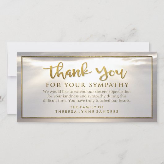 Zonburst Gouden Bedankje Aangepaste Condoleancekaa Bedankkaart (Voorkant)