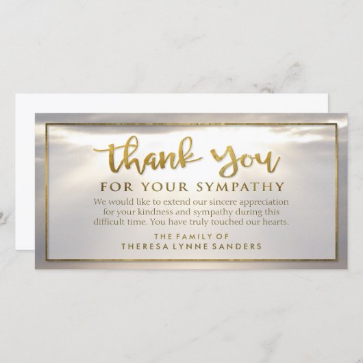 Zonburst Gouden Bedankje Aangepaste Condoleancekaa Bedankkaart (Voorkant / Achterkant)