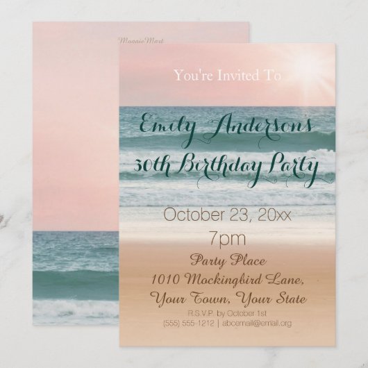 Zondag 30e verjaardag zomerdagthema Roze Kaart (Voorkant / Achterkant)