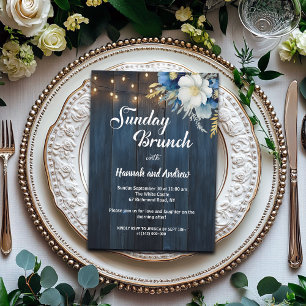 Zondag Brunch Blauw Hout String Lights Wedding Kaart