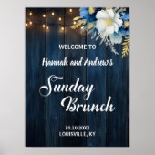 Zondag Brunch Blue Wood String Lights Welkom Poster (Voorkant)