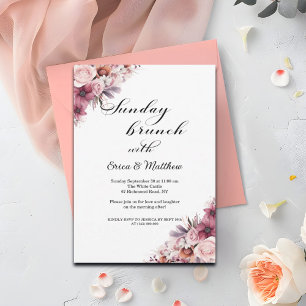 Zondag brunch Dusty Pink Boho Floral Wedding Kaart