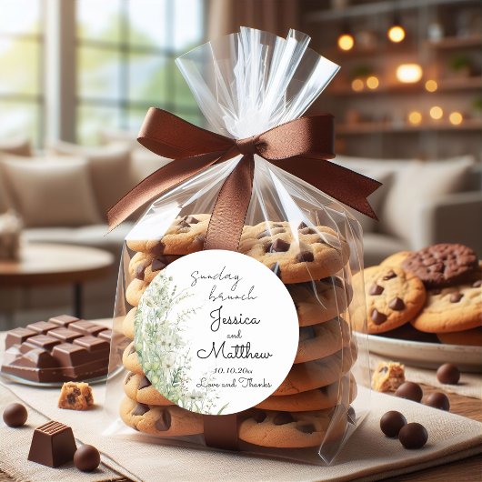 Zondag brunch Dusty Sage Green Flowers Wedding Ronde Sticker