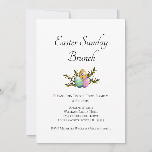 Zondag Brunch Elegante Pasen Versierde Eieren  Kaart (Voorkant)