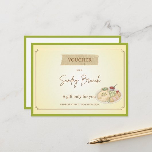 'Zondag Brunch' Grappige Cadeaubon Briefkaart (Voorkant / Achterkant in situ)