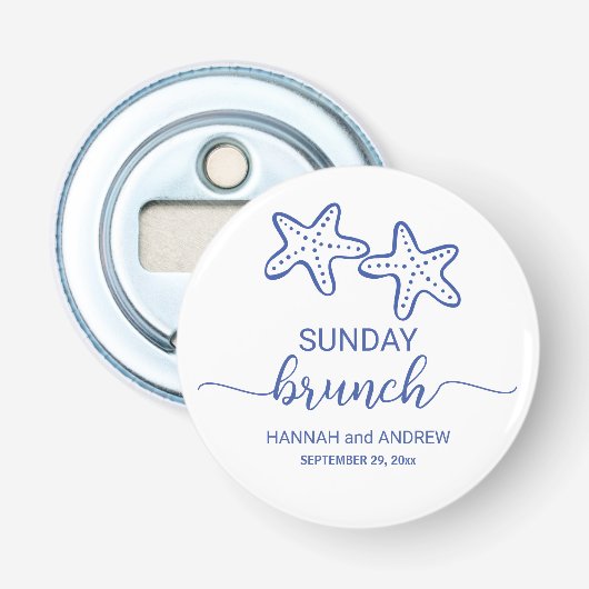 Zondag Brunch Zeester Koppel Favor Button Flesopener (Voorkant)