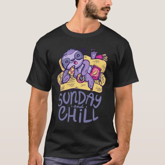 Zondag en Chill Funny Paarse Sloth T-shirt (Voorkant)