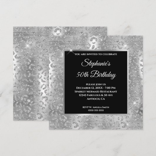 Zondag extra Silver Glitter Leopard Kaart (Voorkant / Achterkant)