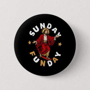 Zondag Fun Jesus Skateboarden Funny Christelijk Ronde Button 5,7 Cm