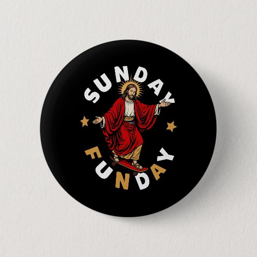 Zondag Fun Jesus Skateboarden Funny Christelijk Ronde Button 5,7 Cm (Voorkant)