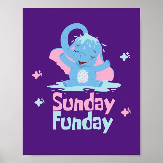 Zondag leuke dag Kawaii grappige olifant die onder Poster (Voorkant)