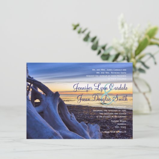Zondag op Beach Evening Wedding Invitations Kaart (Staand voorkant)