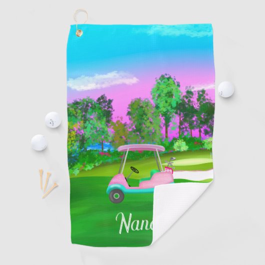 Zondag op de Golfcursus roze leder Golfkunst Golfhanddoek (Insitu)