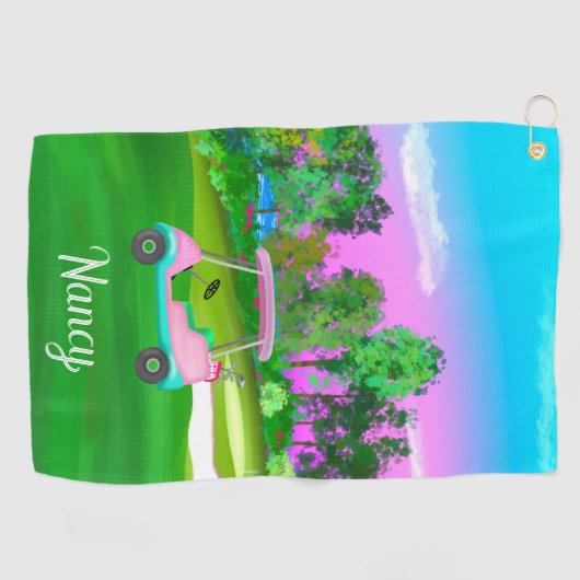 Zondag op de Golfcursus roze leder Golfkunst Golfhanddoek (Horizontaal)
