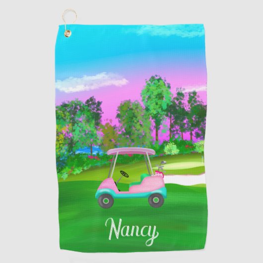 Zondag op de Golfcursus roze leder Golfkunst Golfhanddoek (Voorkant)