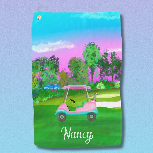 Zondag op de Golfcursus roze leder Golfkunst Golfhanddoek