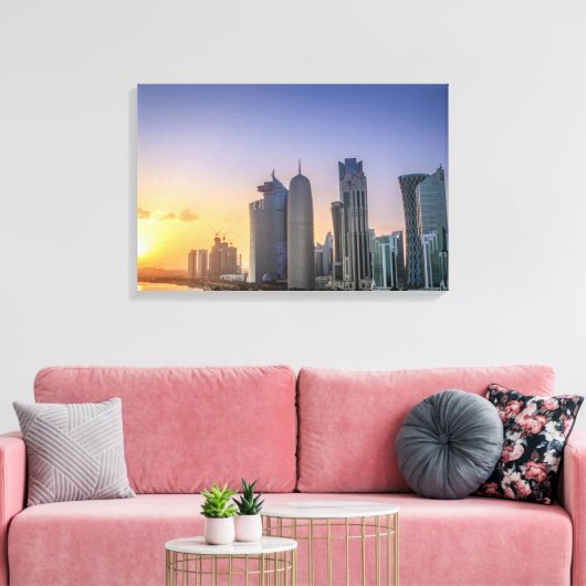 Zondag over de stad Doha, Qatar Canvas Afdruk (Insitu (Woonkamer))