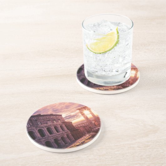 Zondag over het Colosseum van Rome in Rome Zandsteen Onderzetter (Zijkant)