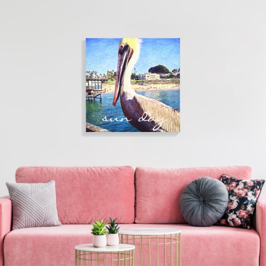 Zondag Schattigee Ocean Beach Pier Pelican Bird Fo Canvas Afdruk (Insitu (Woonkamer))