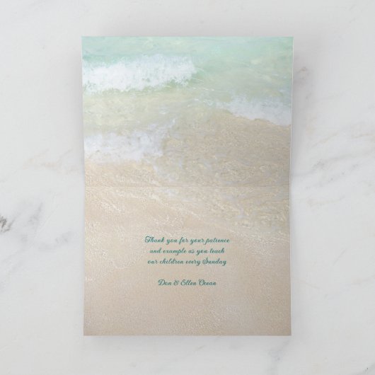 Zondag school leraar Ocean Dank u kaart (Binnen)