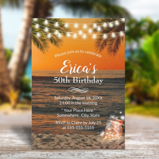 Zondag zomer Zonnestrand Glow Mason Jar 50th Birth Kaart