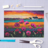 Zondagmorgen zonsopgang, levendige landelijke kerk tissuepapier (Craft)