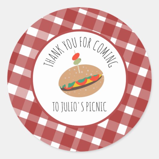 Zondagse BBQ Picknick Event Sandwich Ronde Sticker (Voorkant)