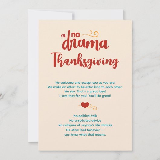 Zonder Drama Lama Thanksgiving Crème Uitnodiging (Achterkant)