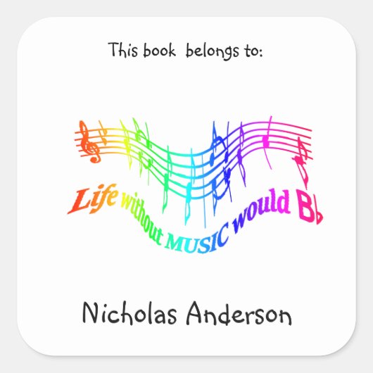 Zonder muziek zou het leven platte leuke boekenpla vierkante sticker (Voorkant)