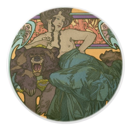 Zonder titel door Alphonse Mucha (1902) Keramische Knop (Voorkant)