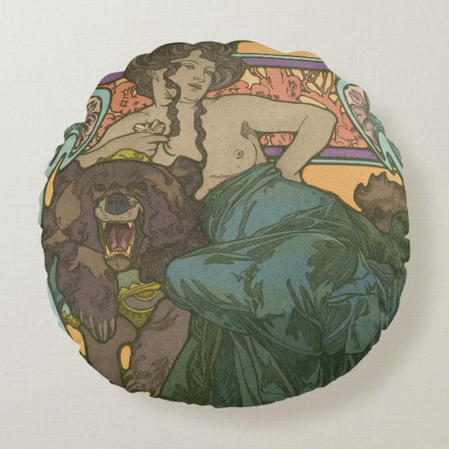 Zonder titel door Alphonse Mucha (1902) Rond Kussen (Voorkant)