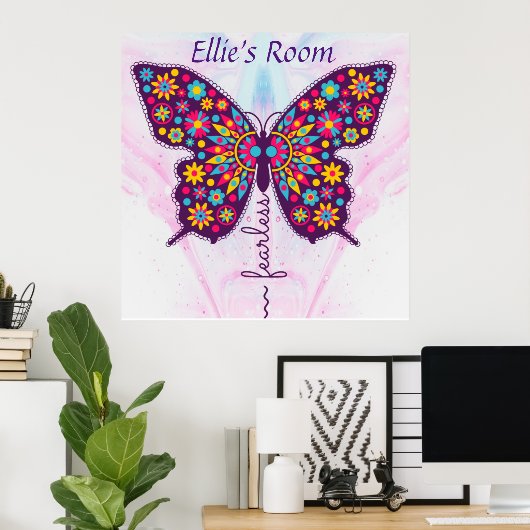 Zonder verdikkingen! Funky boho hippy butterfly Ed Poster (Thuiskantoor)
