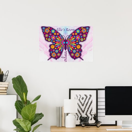 Zonder verdikkingen! Funky boho hippy butterfly Ed Poster (Thuiskantoor)