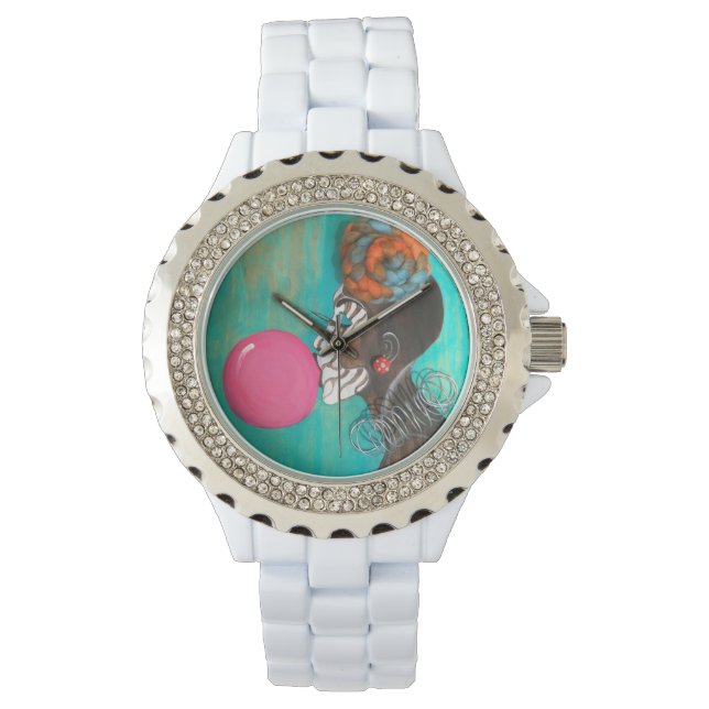 Zonder verontschuldiging ME kijken naar witte stra Horloge (Voorkant)