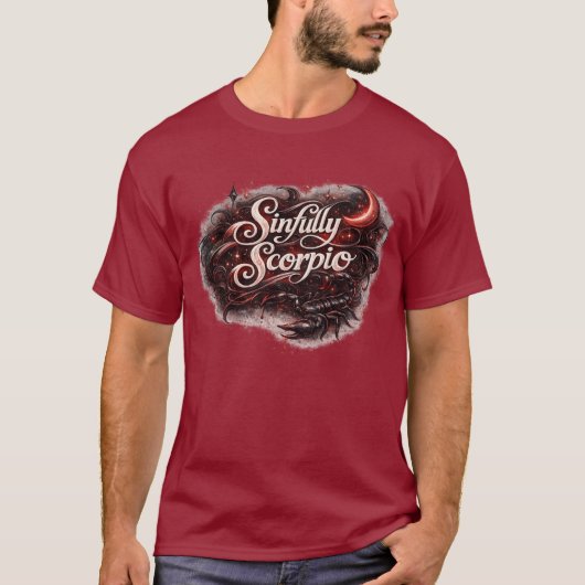 Zondig Schorpioen Zodiac T-Shirt – Donker Verleide (Voorkant)