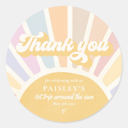 Zondshine Birthday Boho 1st reis rond de zon Ronde Sticker (Voorkant)