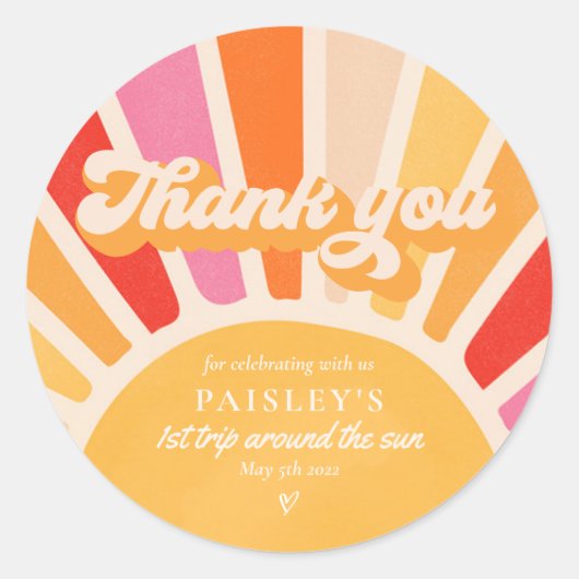 Zondshine Birthday Boho 1st reis rond de zon Ronde Sticker (Voorkant)