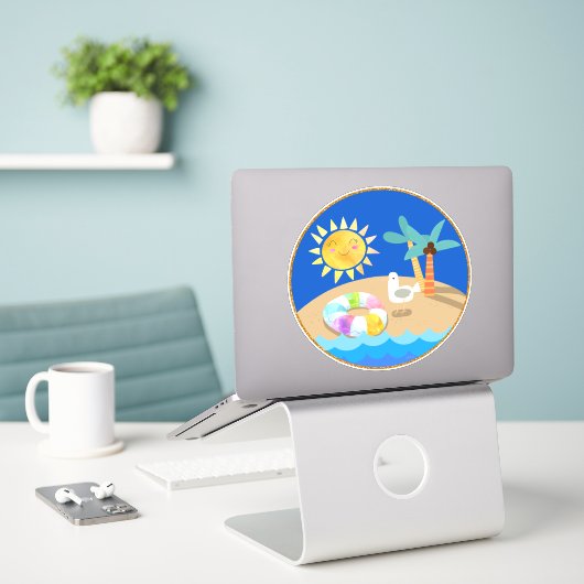 Zondshine op de Beach Palm Trees Seagull Sticker (Laptop op bureau)
