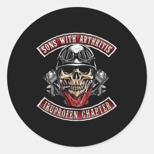 Zonen met Tritis Ibuprofen Chapter Biker Skull Ronde Sticker (Voorkant)