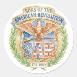 Zonen van de Amerikaanse Revolutie SAR Opgericht 1 Ronde Sticker