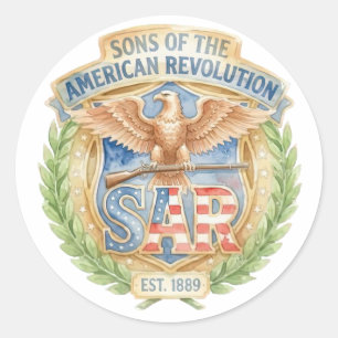 Zonen van de Amerikaanse Revolutie SAR Opgericht 1 Ronde Sticker