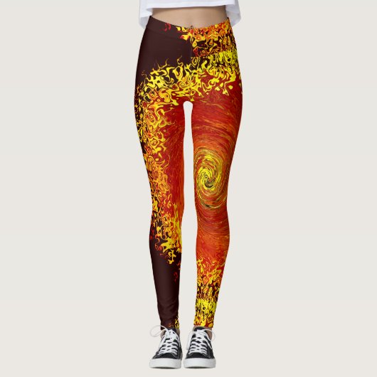 Zonexplosie geel sinaasappel bruin abstract patroo leggings (Voorkant)