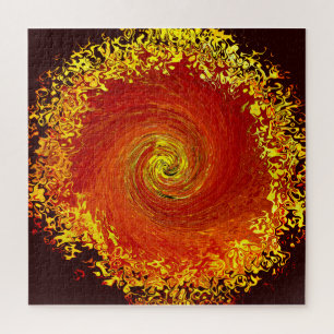 Zonexplosie geel sinaasappel bruin abstract patroo legpuzzel