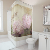 Zong vogels op Branch Hydrangea Flowers  Douchegordijn (In situ)